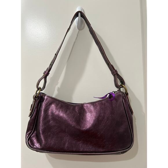 Helen Welsh Made in Italy Purple Metallic 90s Y2K Leather Shoulder Bag - Picture 4 of 12
